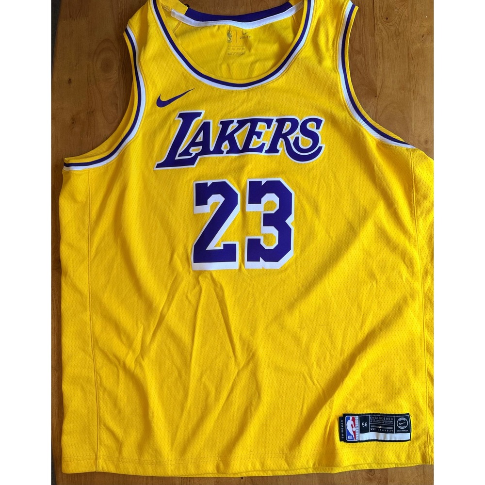 Nike Los Angeles Lakers LeBron James 23 Swingman Jersey Yellow Mens XXL 56 467